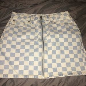 Blue Checkered Jean Skirt